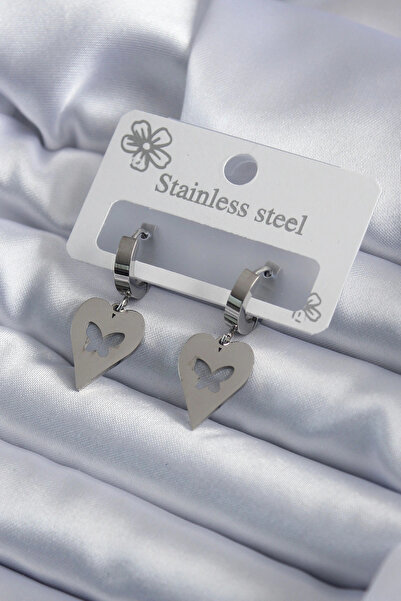 shopwave 316L الصلب الفضة اللون القلب نموذج فراشة التطريز أقراط نسائية