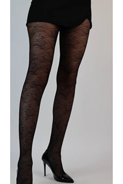 Boubon Co Women's Gonca Patterned Black Daymod Pantyhose