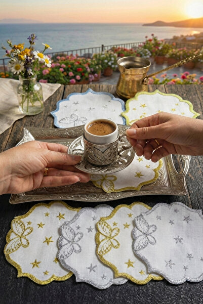 NGR HOME 6 قطع مناديل تقديم الكوكتيل - قهوة لامعة ثلاثية الأبعاد