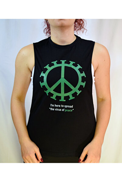 kadın siyah spor tshirt peace