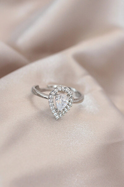 shopwave Adjustable Silver Color Metal Zircon and Crystal Stone Drop Model Ring
