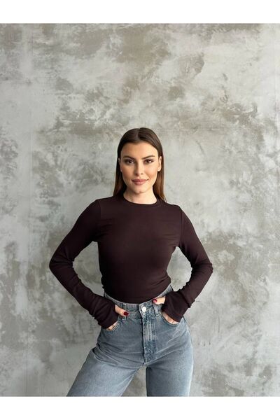 ThreeLife Store Crew Neck Women's Bodysuit, Modal Fabric, Soft Touch, Blouse