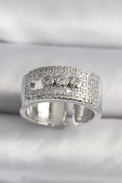 shopwave خاتم نسائي من النحاس الفضي اللون بحجر الزركون ميسيكا موديل