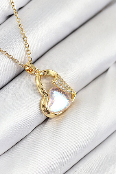 shopwave قلادة نسائية من الفولاذ 316L مرصعة بحجر الزركون على شكل قلب باللون ا...