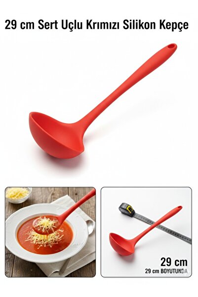 TARIK HOME 29cm Hard Tip Red Silicone Ladle, Soup Food Ladle, Fireproof Non-S...
