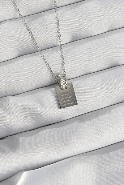 shopwave 316L سلسلة فولاذية فضية اللون حجر الزركون قلادة رسالة حب