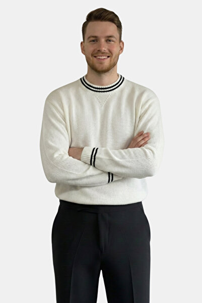 HAVANO Havanna premium quality collar detailed tight woven knit sweater - white