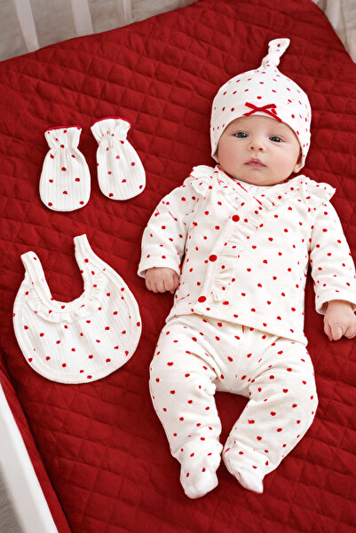 Sitilin Baby Girl White Heart Pattern Luxurious Ornate 5-Piece Hospital Relea...