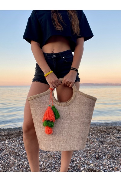 çanta tasarımcısı Jüt Hasır Plaj Çantası
