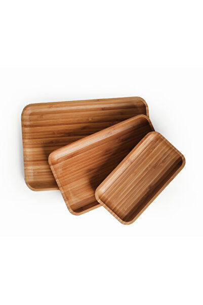 Generic Premium 3-piece square bamboo wood serving tray set