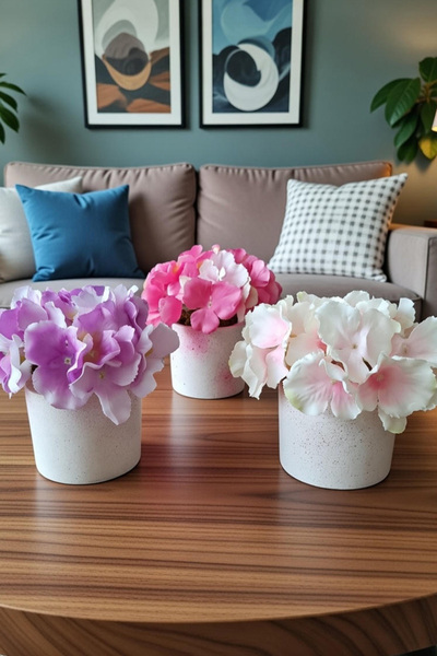 adresiburasi مجموعة زهور كوبية صناعية في وعاء زهور خرساني مكونة من 3 قطع K.pm...