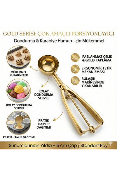 LOVYCO Gold Paslanmaz Çelik Kurabiye Helva Dondurma Servis Sunum Kaşığı 22 Cm