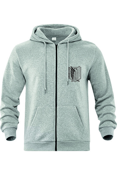 HOFFNUNG unisex Fermuarlı kapşonlu ON ATTACK EAGLE Desenli Oversize Hırka