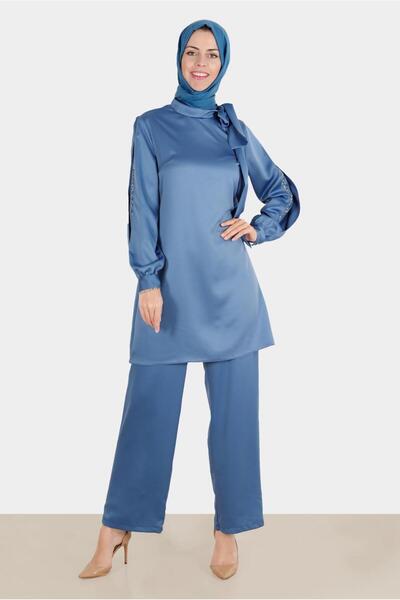 Alvina بنطلون ساتان مزين بفيونكة وتفاصيل حجرية. طقم 30276