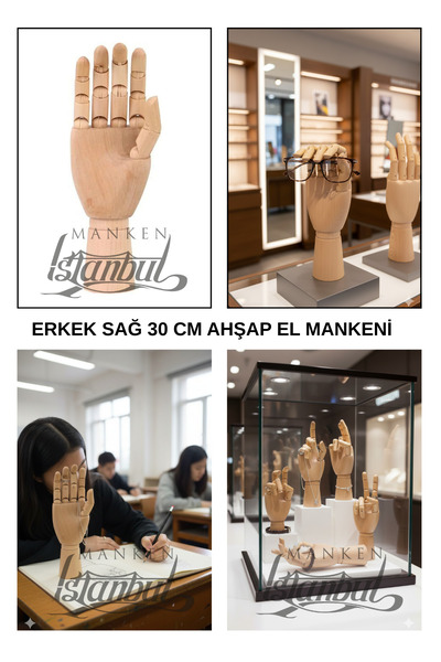 Manken İstanbul Profesyonel Eskiz Çalışmaları İçin 30 cm Ahşap Sağ El Mankeni