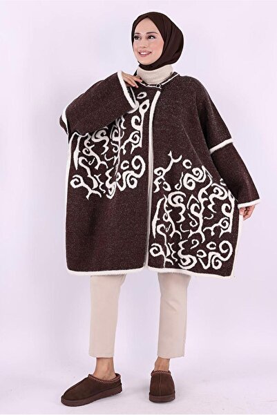 TRENDTESETTÜR KADIN KAHVE DESENLİ PANÇO T 01621