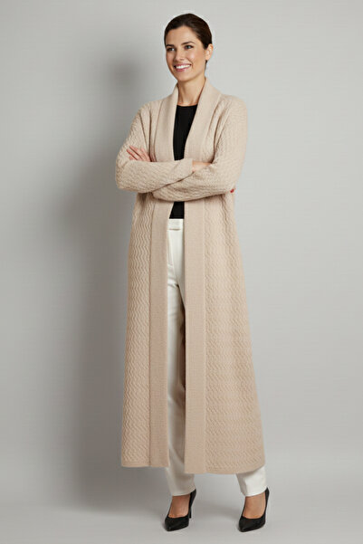 benguen كارديجان طويل منسوج بنمط متعرج R4470 بلون حجري