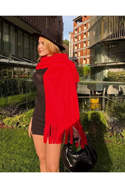 deqfashion Kadın Kırmızı Polar Atkı Şal | Hediyelik & Şık Atkı