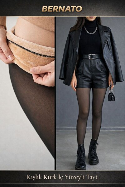 Bernato Colanți termici de iarnă cu aspect de piele, cu interior de pluș, asp...