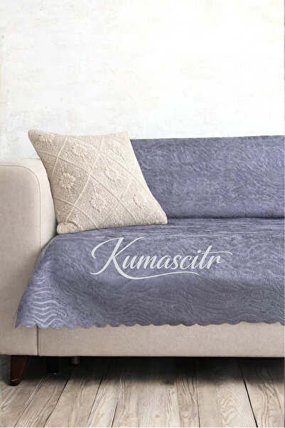 kumaşçıtr Koltuk Çekyat Örtüsü – Kaymaz Tabanlı Süngerli Kadife Kumaş Duman G...