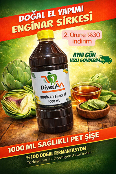 Diyet AVM 1 Litre (1000 ml) Doğal El Yapımı Enginar Sirkesi Sağlıklı Pet Şişe