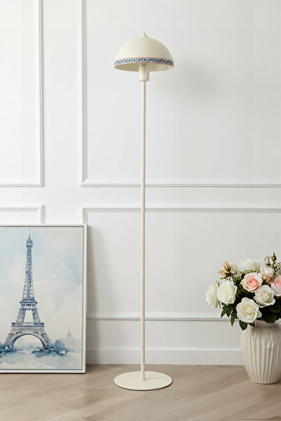 Marrien Luna Tile Tek Ayaklı Krem Modern Metal Lambader | Oturma Odası & Yata...