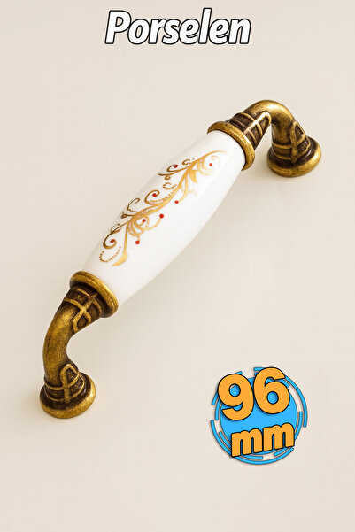 Badem10 Porselen (PREMİUM) Eskitme Antik Sarı 96 Mm Mobilya Mutfak Çekmece Do...