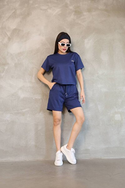 beşirebutik Women's Modal Crew Neck T-Shirt Short Shorts Two-Piece Set in Bur...
