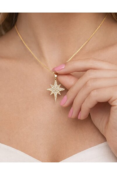 Furtek Aksesuar قلادة نسائية من الفولاذ الذهبي طراز نورث ستار مينيمال مرصعة ب...