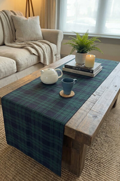 Pine Home 45x150 cm Lacivert Ekose Runner Özel Seri Davet Yeni yıl Tartan Mas...