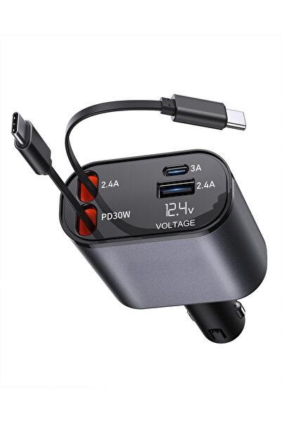 VENTLEX 4 σε 1 ανασυρόμενος γρήγορος φορτιστής αυτοκινήτου, ψηφιακή οθόνη τάσ...