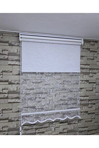 PERDECİNİZ Sarmaşık Küçük Gül Desenli Çiftli Sistem Tül Stor Perde Krem Renk ...