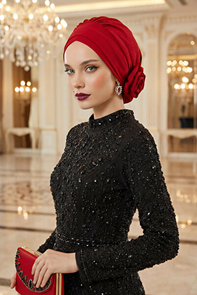 Aisha's Design Elegant Ready-Made Turban,Red,Ht-92