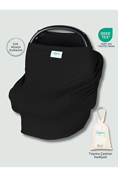 Zuppers Fonksiyonel Puset ve Emzirme Örtüsü - Siyah - Kese Çanta Hediyeli