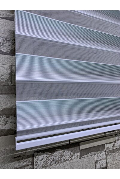 PERDECİNİZ Yeşil Gri Mini Plise Zebra Perde (etek Kısmı Düz) ENXBOY