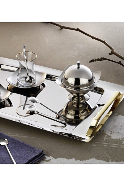 Arsel Premium Nova Gold Kulp Sade 40 Piece Tea Set 304 Quality