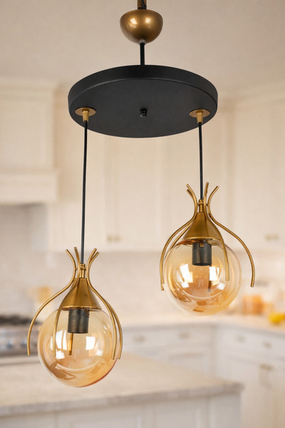 VENON Azur ESKİTME 2 li Sarkıt Avize – Modern Camlı Tavan Aydınlatma Bal GLOP...