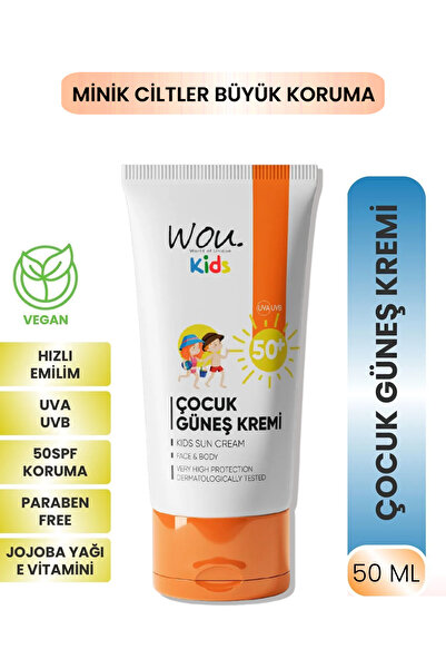 WOU World of Unique KIDS Yüksek Koruma Etkili SPF50+ Çocuk Güneş Kremi 50ml