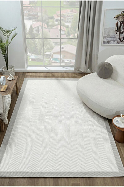 ECOSER Yıkanabilir Kaymaz Tabanlı Jut Eco Beyaz Gri Sisal Halı Salon Halısı Y...