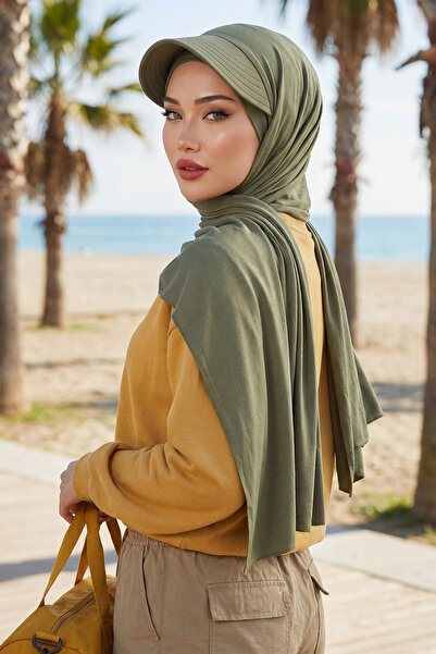 Aisha's Design Şal din bumbac pieptănat cu vizor, SS-1, verde kaki