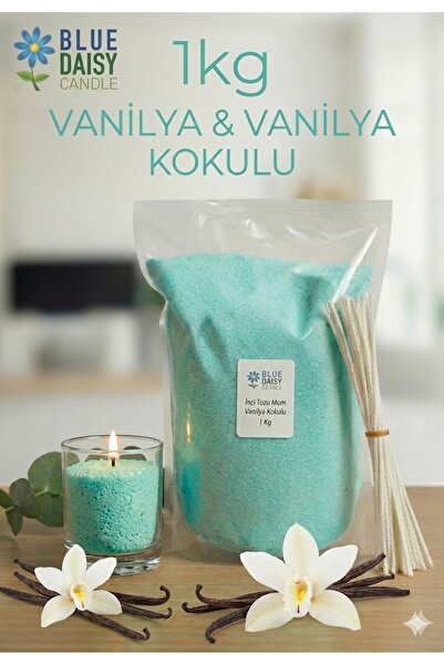 BlueDaisyCandle 1 Kg MİNT YEŞİLİ renkli VANİLYA kokulu Inci Tozu Mum ( 25 Ade...