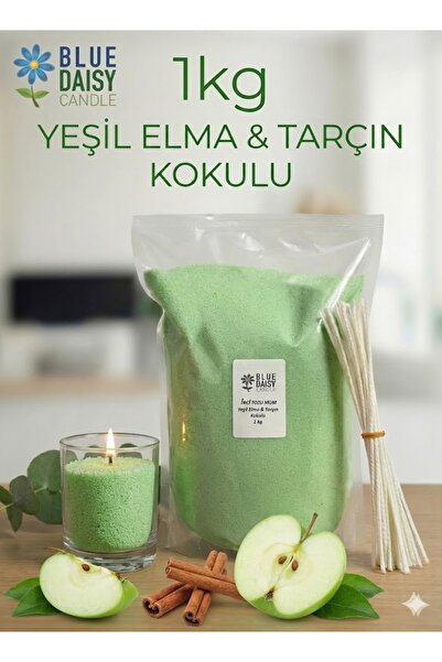 BlueDaisyCandle 1 Kg YEŞİL renkli YEŞİL ELMA & TARÇIN kokulu Inci Tozu Mum ( ...