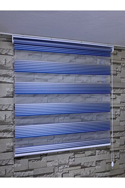 PERDECİNİZ Mavi Beyaz Plise Zebra Perde (etek Kısmı Düz) ENXBOY