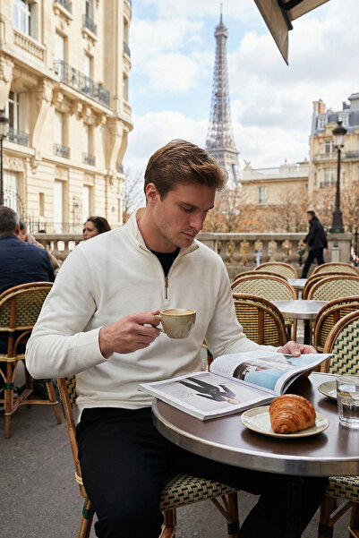 Buratti سويت شيرت قطني ذو قصة عادية ونصف سحاب ياقة مرتفعة متوسطة الطول سويت ش...