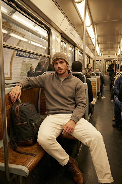 Buratti Cotton Regular Fit Half Zipper Stand Collar Sweat Men's Sweat 59052592