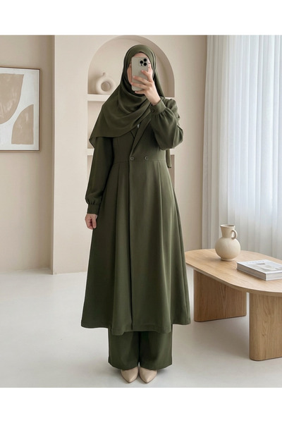 Modamorfo Double Buttoned Pocketed Elastic Waist Trousers Double Crepe Suit -...