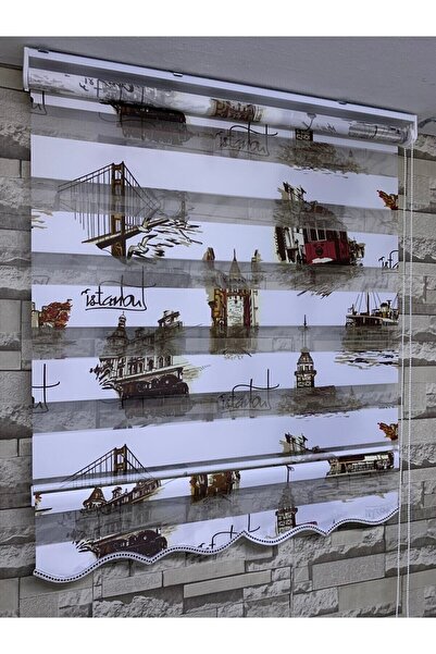 PERDECİNİZ Kahve Renk Istanbul Baskılı Zebra Perde (etekli) enxboy