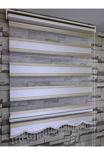 PERDECİNİZ Geniş Plise Krem Beyaz Geçişli Zebra (etek Boncuklu) enxboy