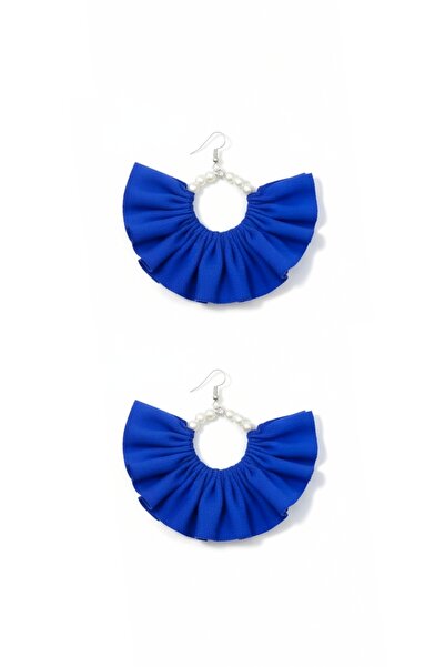 maia Kadın Gümüş Renk Halka Sallantılı Küpe – Mavi Kumaş İncili Tasarım