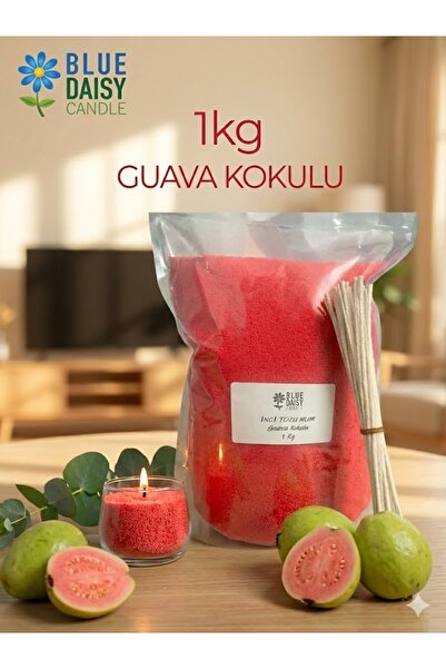 BlueDaisyCandle 1 Kg KIRMIZI renkli GUAVA kokulu Inci Tozu Mum ( 25 Adet 20 C...